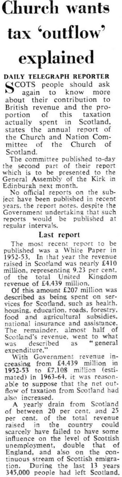 Tax Drain from Scotland, The Daily Telegraph, 1964